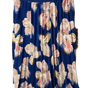 Elegant Floral Pleated A-Line Skirt in Blue & Pink Sz M